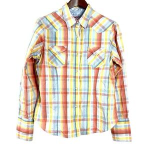 Roper‎ Women's Shirts Orange Plaid Cotton Long Sleeves Western Cow Girl Size L
